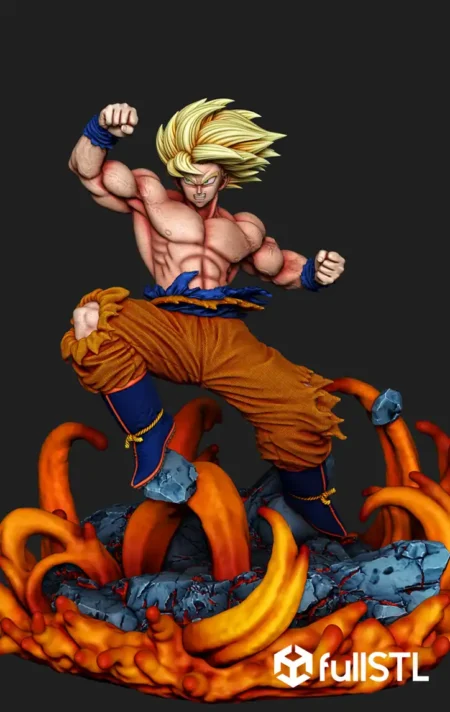 Goku in Battle Broken Base STL 3D Print Model