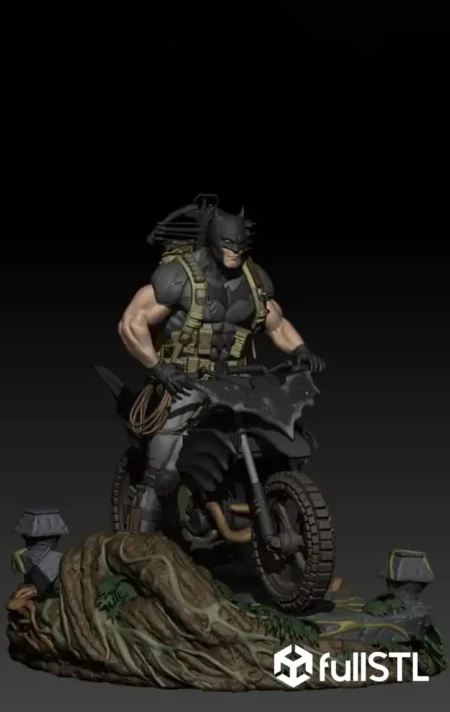Batman on Motorcycle Statue STL 3D Print Model